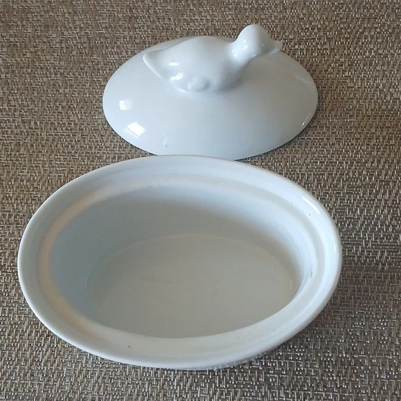 Vintage Apilco Porcelain A Feu Duck Finial Covered Lidded Pate Dish - Picture 3 of 4
